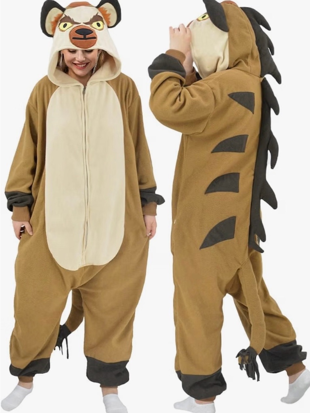 Adult XL Hyena Animal Onesie Costume Hooded Jumpsuit Halloween Cosplay